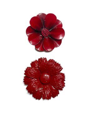 Vintage Red Flower Brooch Set Vintage